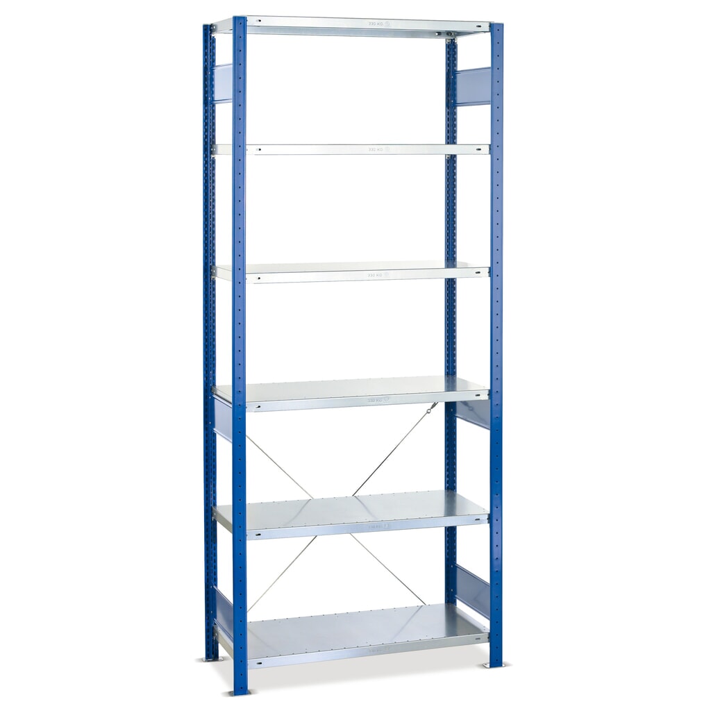 Estantería de cargas pequeñas SCHULTE azul genciana/galvanizada con 6 estantes de chapa de acero, carga por estante 250 kg, HxAxF 2.000 x 810 x 536 mm Número de imagen del producto 1: Estantería de cargas pequeñas SCHULTE azul genciana/galvanizada con 6 estantes de chapa de acero, carga por estante 250 kg, HxAxF 2.000 x 810 x 536 mm