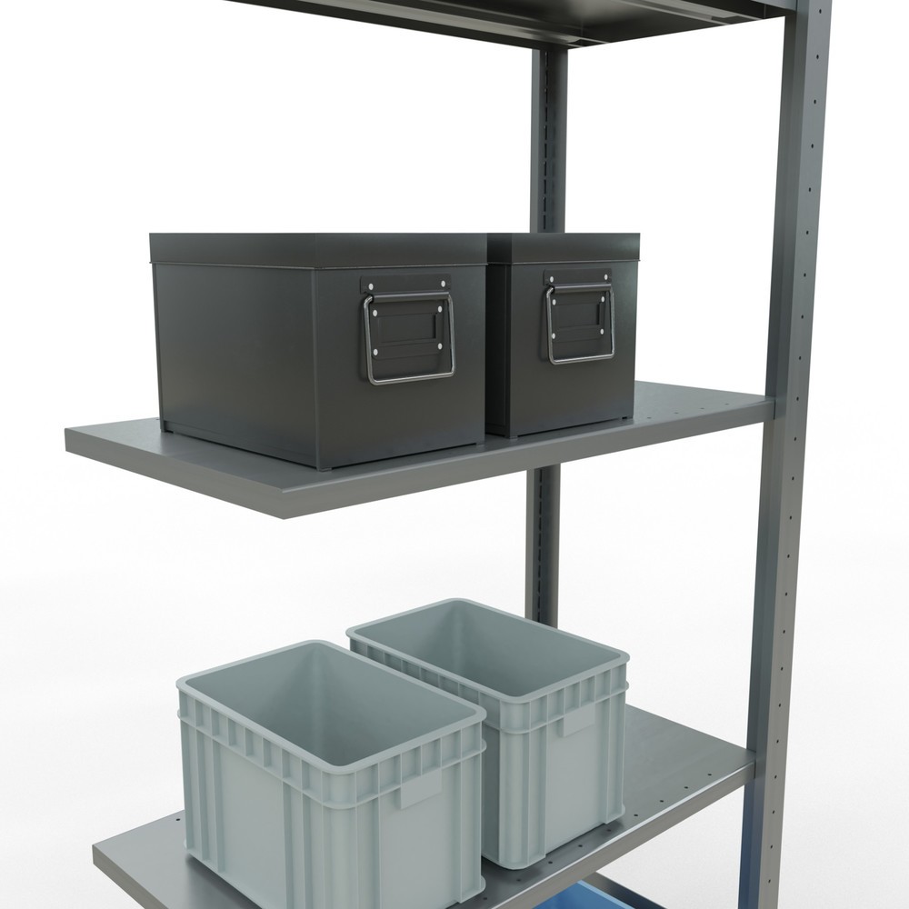 Número de imagen del producto 3: estantería de cargas pequeñas de montaje enchufable SCHULTE, módulo adicional, carga por estante 150 kg, galvanizado, alto H x An x F 2.000 x 750 x 400 mm