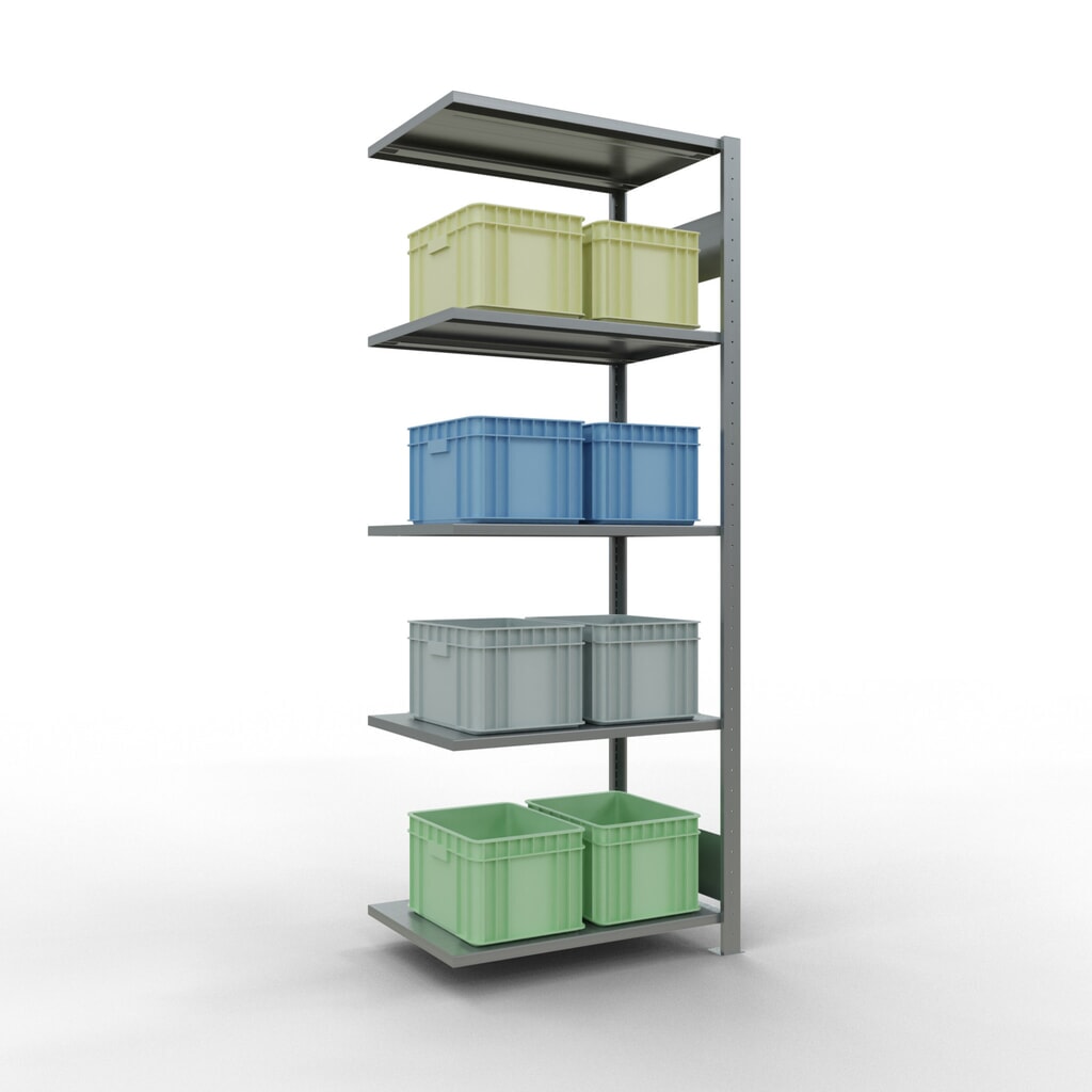 Número de imagen del producto 2: estantería de cargas pequeñas de montaje enchufable SCHULTE, módulo adicional, carga por estante 150 kg, galvanizado, alto H x An x F 2.000 x 750 x 500 mm