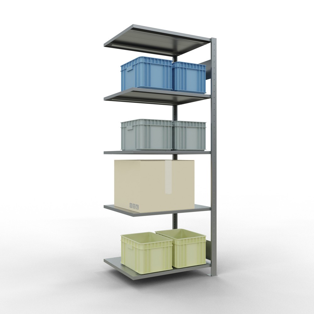 Número de imagen del producto 2: estantería de cargas pequeñas de montaje enchufable SCHULTE, módulo adicional, carga por estante 150 kg, galvanizado, alto H x An x F 2.000 x 750 x 600 mm