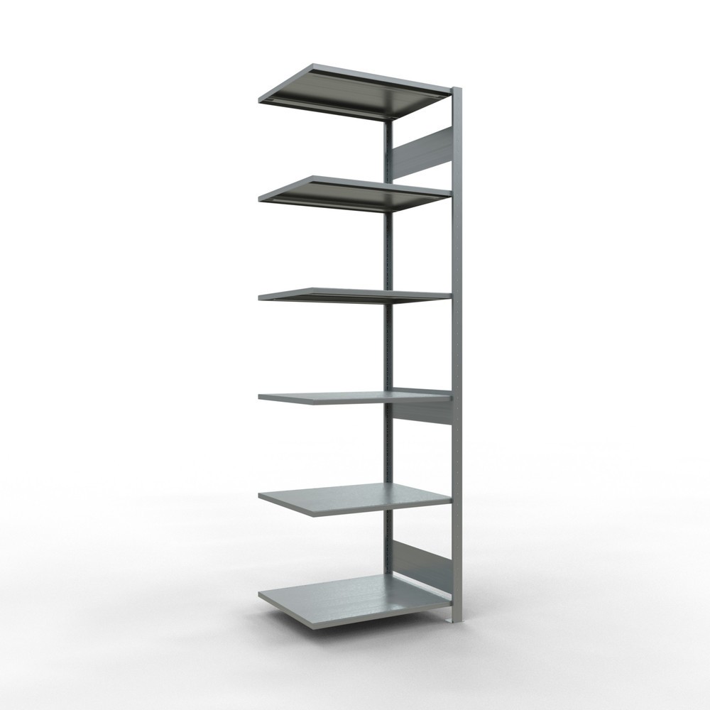 Imagen del producto: estantería de cargas pequeñas de montaje enchufable SCHULTE, módulo adicional, carga por estante 150 kg, galvanizado, alto H x An x F 2500 x 750 x 600 mm