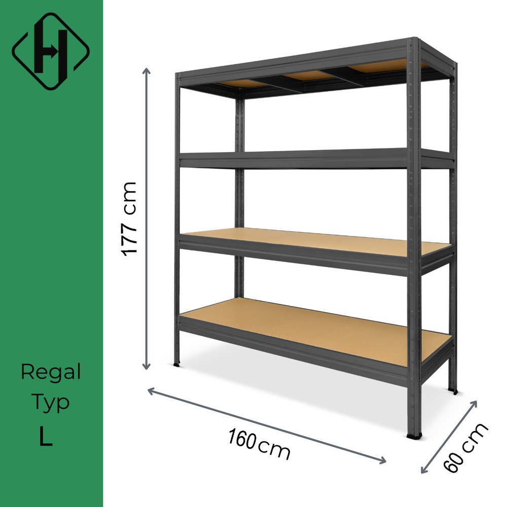 Número de imagen del producto 3: Estantería de cargas pesadas HEMMDAL tipo L, gris grafito - 177 x 160 x 60 cm - hasta 2400 kg