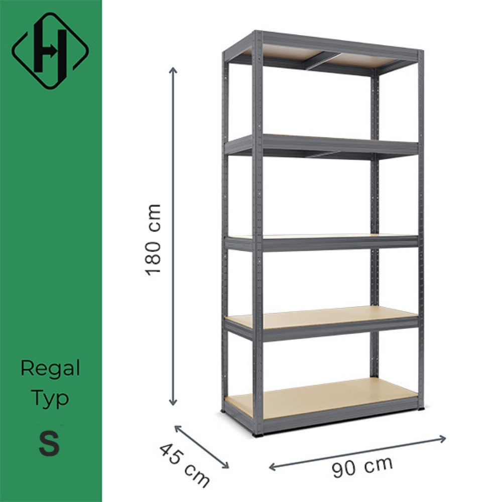 Número de imagen del producto 2: Estantería de cargas pequeñas HEMMDAL tipo S gris grafito, carga por estante 150 kg, HxAxF 1.800 x 900 x 450 mm