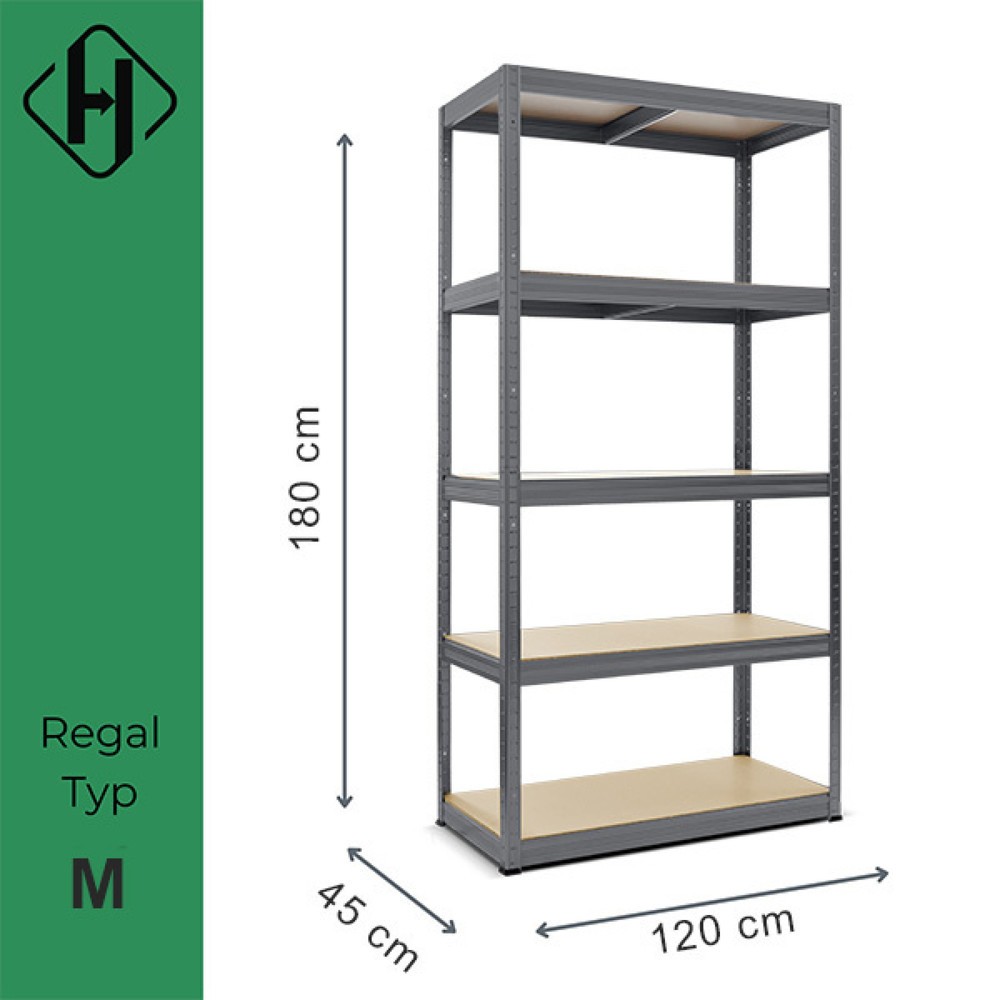 Número de imagen del producto 2: Estantería de cargas pequeñas HEMMDAL tipo M gris grafito, carga por estante 200 kg, HxAxF 1.800 x 1.200 x 450 mm