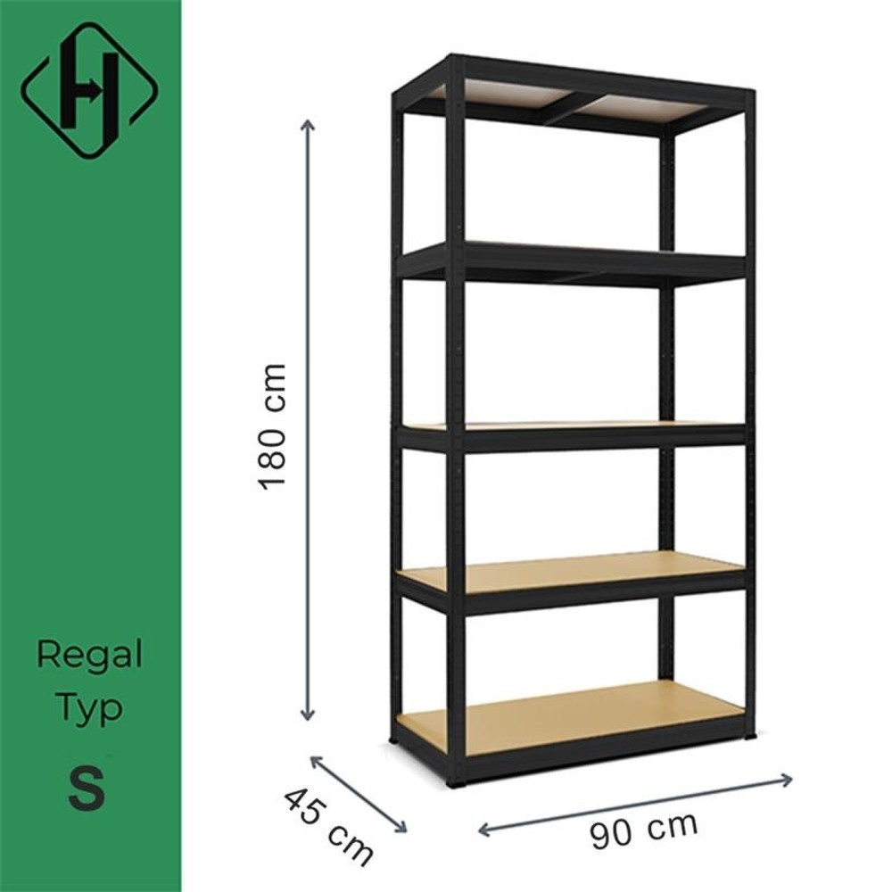 Número de imagen del producto 2: Estantería de cargas pequeñas HEMMDAL tipo S negra, carga por estante 150 kg, HxAxF 1.800 x 900 x 450 mm
