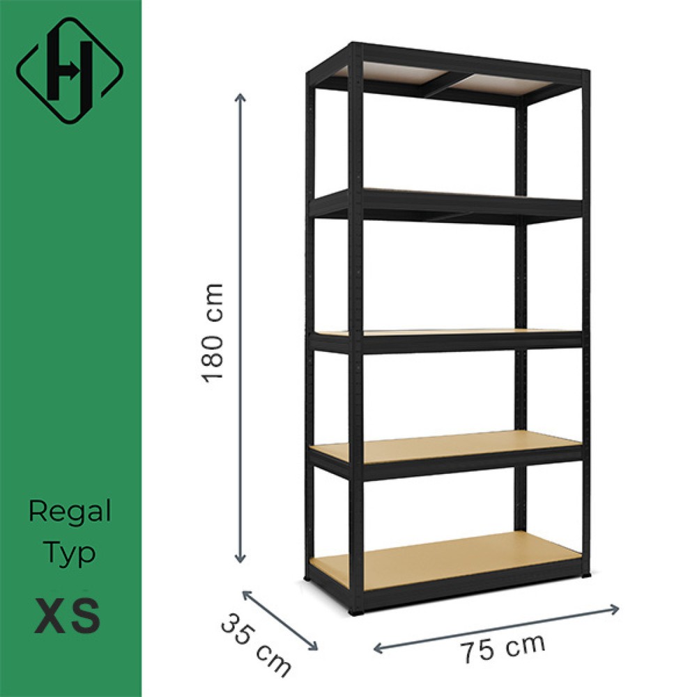 Número de imagen del producto 2: Estantería de cargas pequeñas HEMMDAL tipo XS negra, carga por estante 150 kg, HxAxF 1.800 x 750 x 350 mm