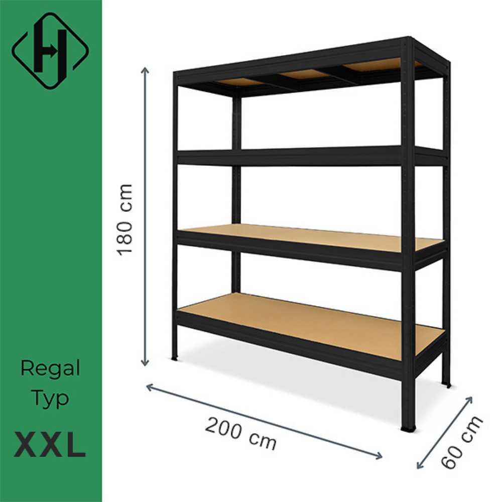 Número de imagen del producto 3: Estantería de cargas pesadas HEMMDAL tipo XXL, negra - 177 x 200 x 60 cm - hasta 2000 kg