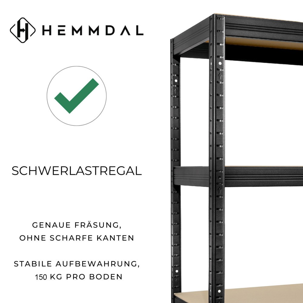 Número de imagen del producto 3: Estantería de cargas pequeñas HEMMDAL tipo S negra, carga por estante 150 kg, HxAxF 1.800 x 900 x 450 mm