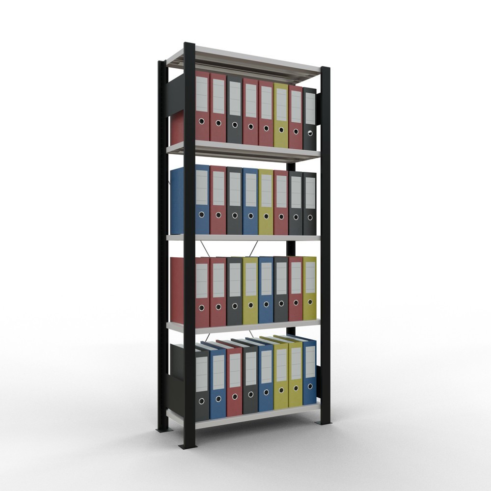 Número de imagen del producto 2: estantería para archivo SCHULTE módulo inicial, de una cara, sin topes, carga por estante 85 kg, negro, alto H x An x F 1800 x 750 x 300 mm