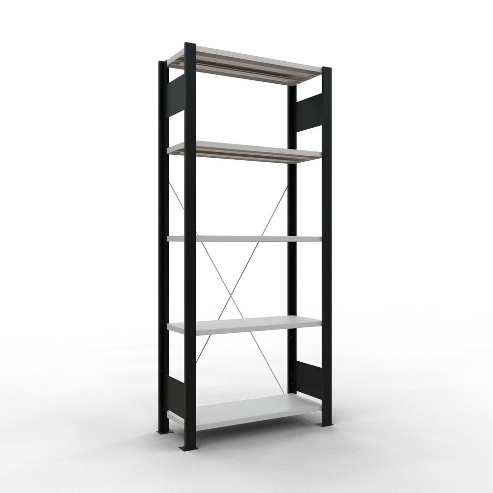 Imagen del producto: estantería para archivo SCHULTE módulo inicial, de una cara, sin topes, carga por estante 85 kg, negro, alto H x An x F 1800 x 750 x 300 mm