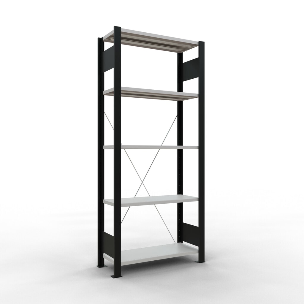 Imagen del producto: estantería para archivo SCHULTE módulo inicial, de una cara, sin topes, carga por estante 85 kg, negro, alto H x An x F 1800 x 750 x 300 mm