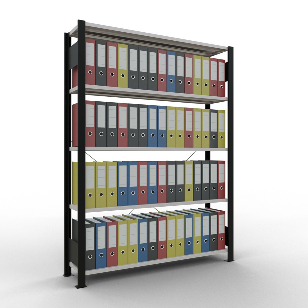 Número de imagen del producto 2: estantería para archivo SCHULTE módulo inicial, de una cara, sin topes, carga por estante 85 kg, negro, alto H x An x F 1.800 x 1300 x 300 mm