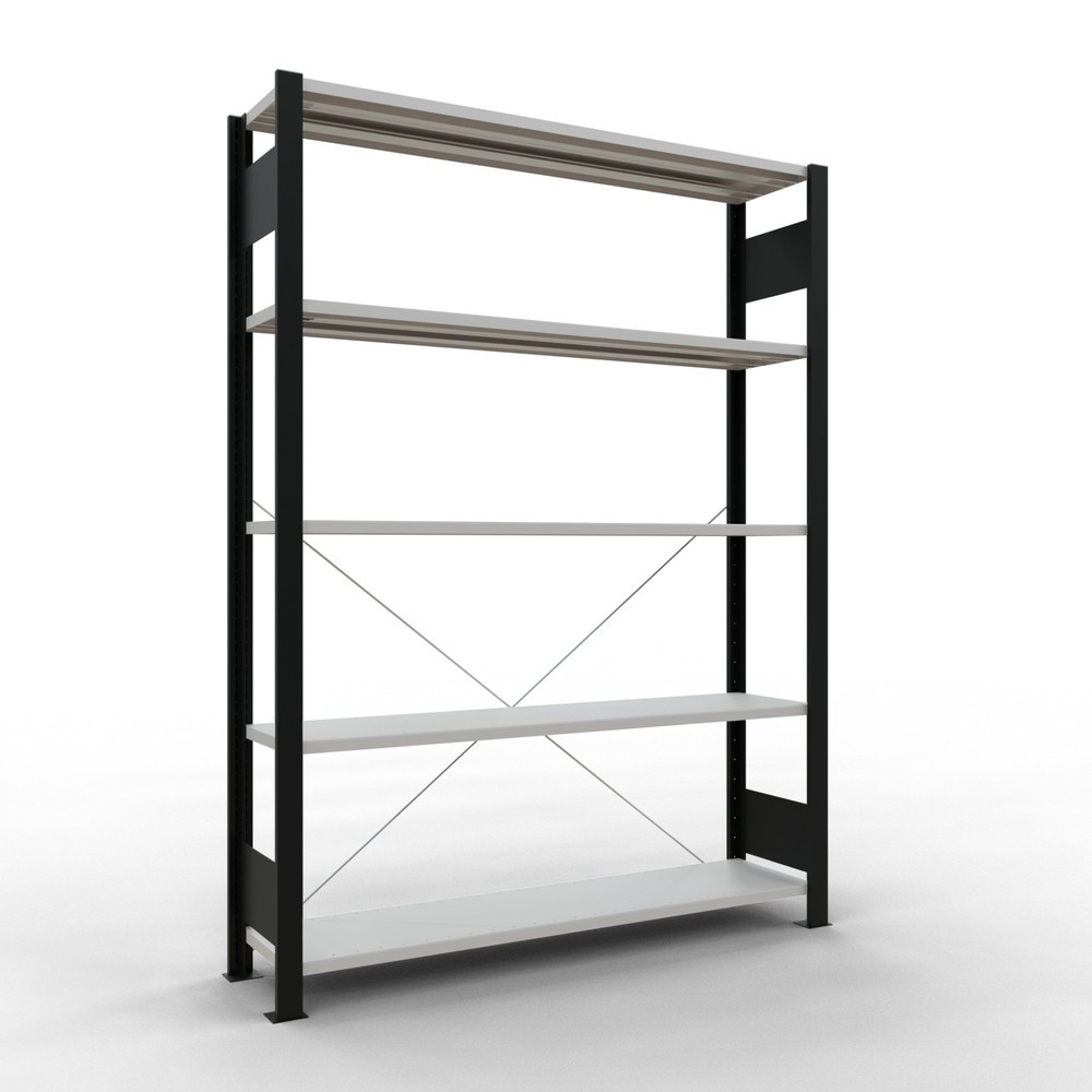 Imagen del producto: estantería para archivo SCHULTE módulo inicial, de una cara, sin topes, carga por estante 85 kg, negro, alto H x An x F 1.800 x 1300 x 300 mm