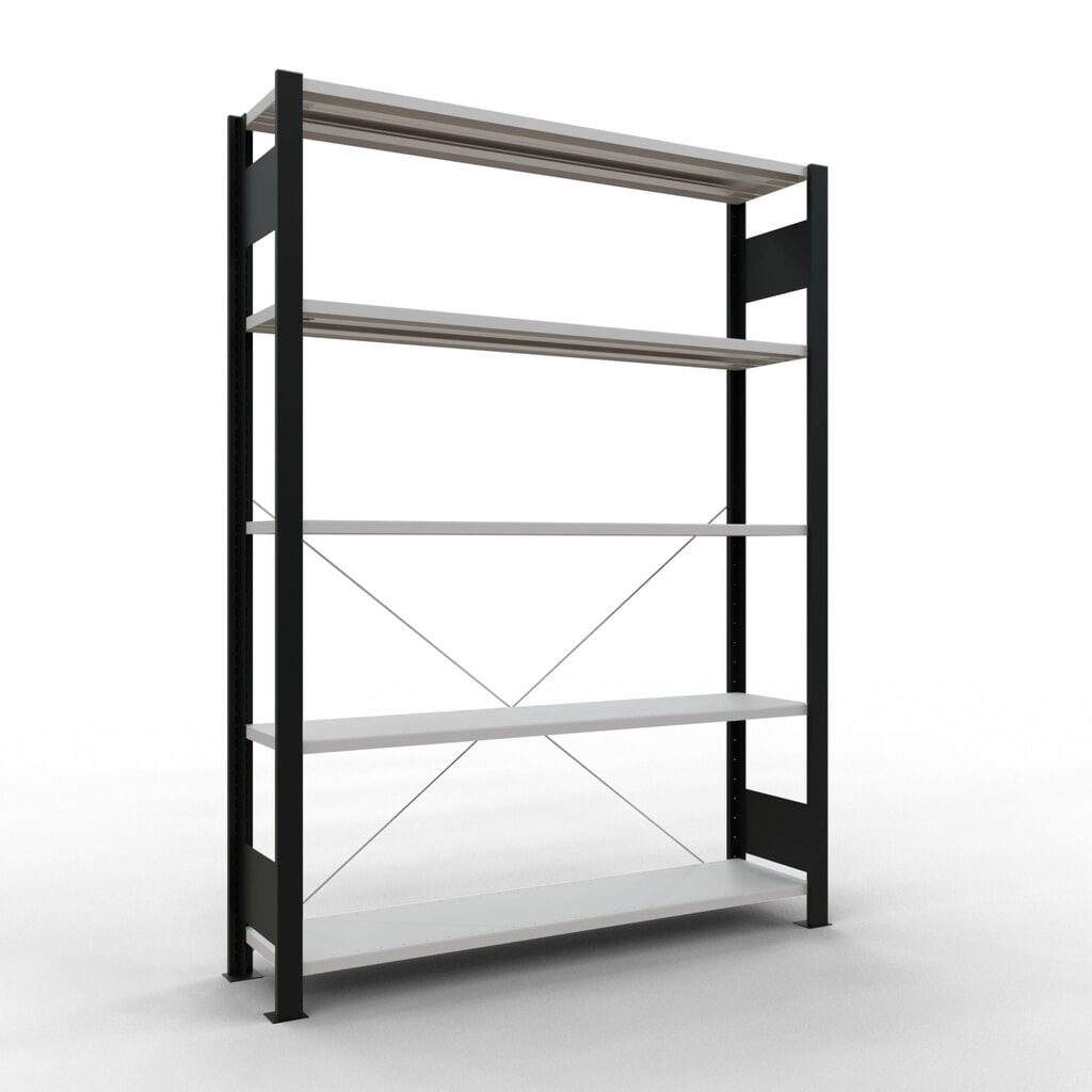 Imagen del producto: estantería para archivo SCHULTE módulo inicial, de una cara, sin topes, carga por estante 85 kg, negro, alto H x An x F 1.800 x 1300 x 300 mm