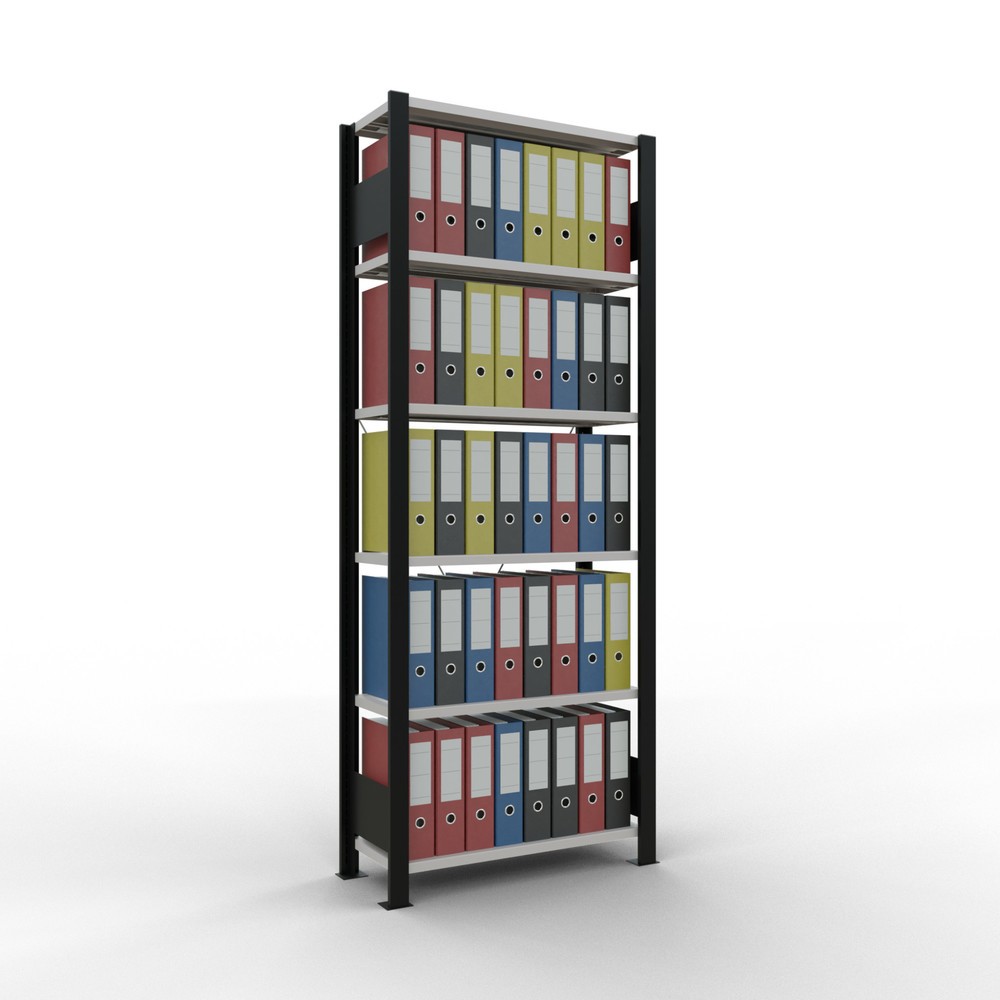Número de imagen del producto 2: estantería para archivo SCHULTE módulo inicial, de una sola cara, sin topes, carga por estante 85 kg, negro, alto H x An x F 2.000 x 750 x 300 mm