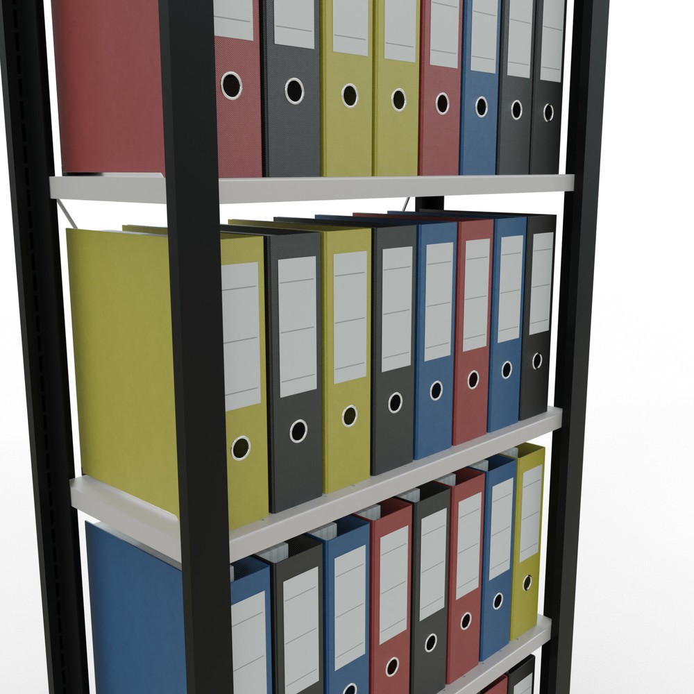 Número de imagen del producto 3: estantería para archivo SCHULTE módulo inicial, de una sola cara, sin topes, carga por estante 85 kg, negro, alto H x An x F 2.000 x 750 x 300 mm