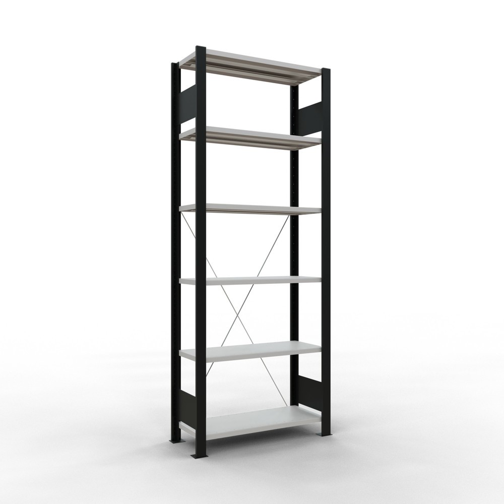 Imagen del producto: estantería para archivo SCHULTE módulo inicial, de una sola cara, sin topes, carga por estante 85 kg, negro, alto H x An x F 2.000 x 750 x 300 mm