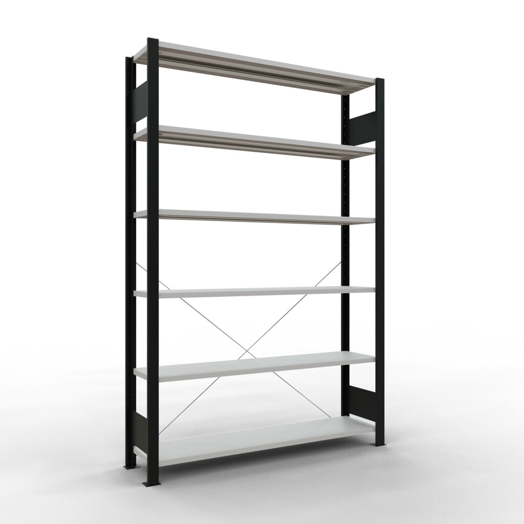 Imagen del producto: estantería para archivo SCHULTE módulo inicial, de una cara, sin topes, carga por estante 85 kg, negro, alto H x An x F 2.000 x 1300 x 300 mm