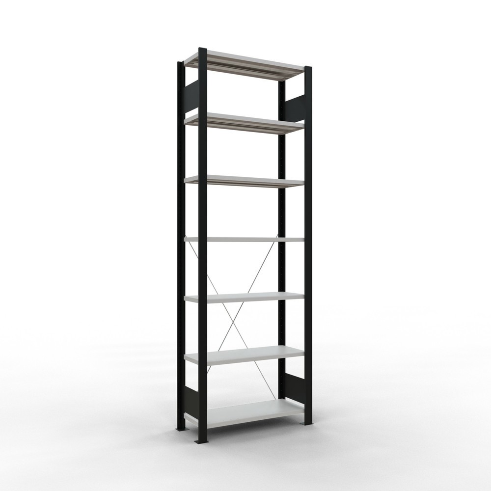 Imagen del producto: estantería para archivo SCHULTE módulo inicial, de una cara, sin topes, carga por estante 85 kg, negro, alto H x An x F, 2.300 x 750 x 300 mm