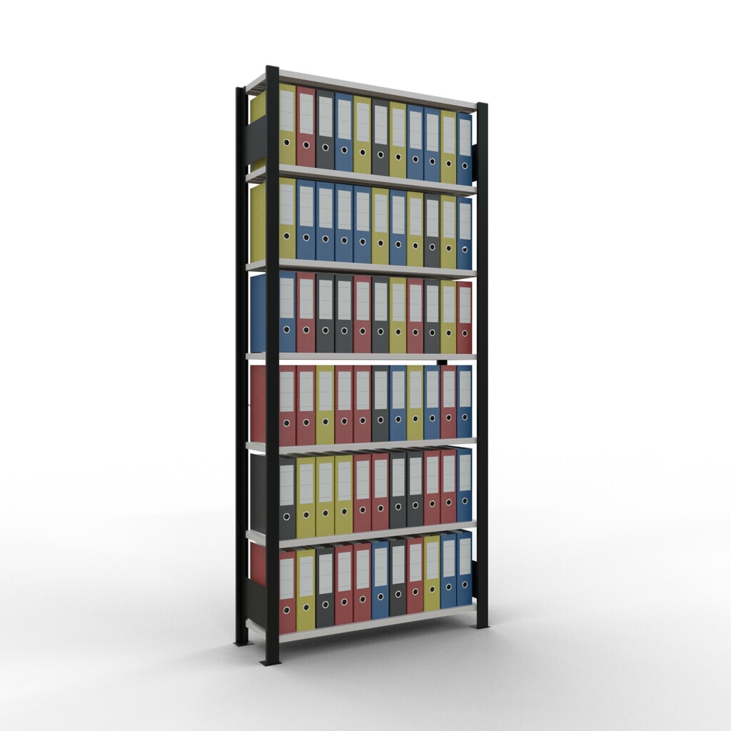 Número de imagen del producto 2: estantería para archivo SCHULTE módulo inicial, de una cara, sin topes, carga por estante 85 kg, negro, alto H x An x F 2,300 x 1.000 x 300 mm