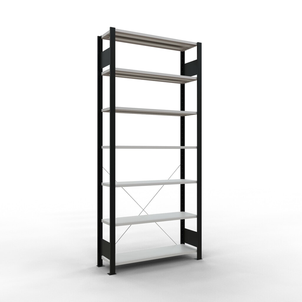 Imagen del producto: estantería para archivo SCHULTE módulo inicial, de una cara, sin topes, carga por estante 85 kg, negro, alto H x An x F 2,300 x 1.000 x 300 mm