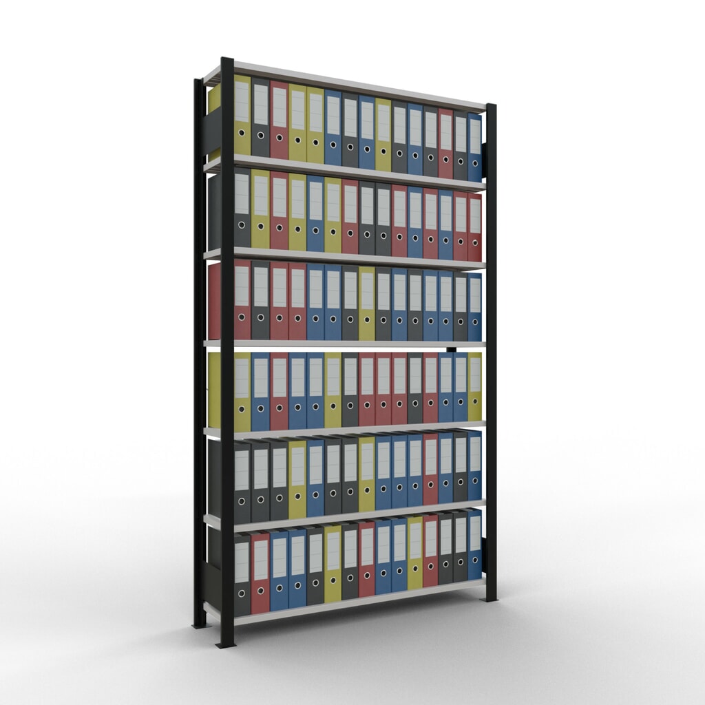 estantería para archivo SCHULTE módulo inicial, de una cara, sin topes, carga por estante 85 kg, negro, alto H x An x F 2,300 x 1300 x 300 mm Número de imagen del producto 2: estantería para archivo SCHULTE módulo inicial, de una cara, sin topes, carga por estante 85 kg, negro, alto H x An x F 2,300 x 1300 x 300 mm