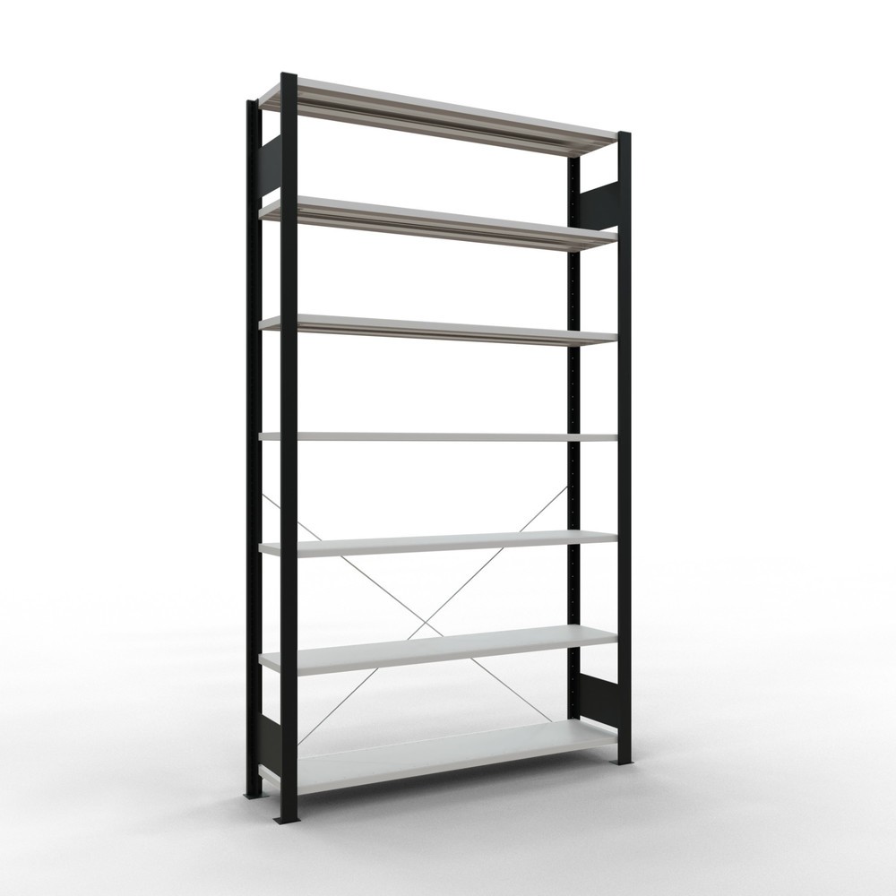 Imagen del producto: estantería para archivo SCHULTE módulo inicial, de una cara, sin topes, carga por estante 85 kg, negro, alto H x An x F 2,300 x 1300 x 300 mm