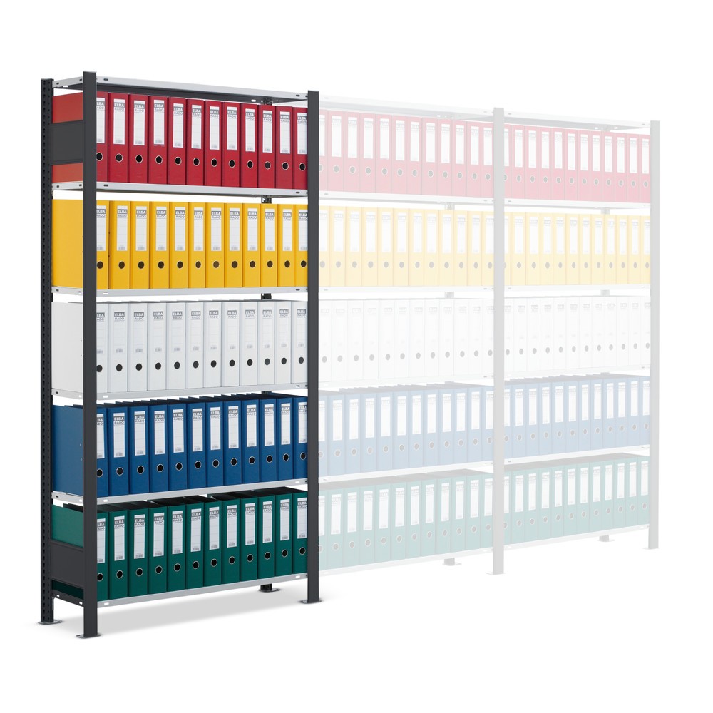 Número de imagen del producto 5: Estantería para archivo SCHULTE módulo inicial, unilateral, con topes finales, carga por estante 85 kg, negro, Al x An x F 1.800 x 1.000 x 300 mm