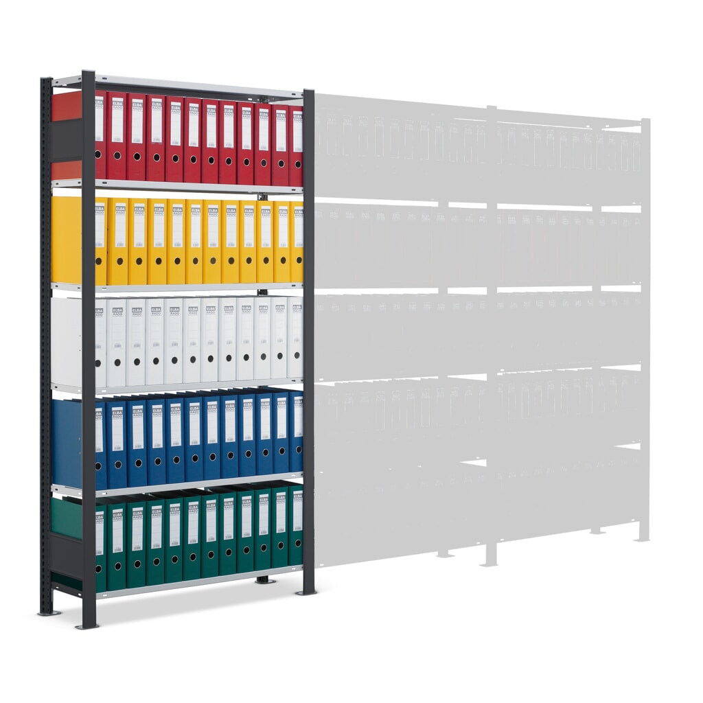 Estantería para archivo SCHULTE módulo inicial, unilateral, con topes finales, carga por estante 85 kg, negro, Al x An x F 1.800 x 1.000 x 300 mm Número de imagen del producto 5: Estantería para archivo SCHULTE módulo inicial, unilateral, con topes finales, carga por estante 85 kg, negro, Al x An x F 1.800 x 1.000 x 300 mm