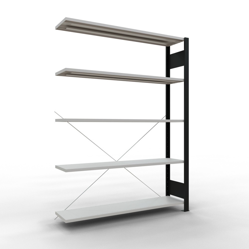 Imagen del producto: estantería para archivo SCHULTE módulo adicional, de una cara, sin topes, carga por estante 85 kg, negro, alto H x An x F 1.800 x 1300 x 300 mm