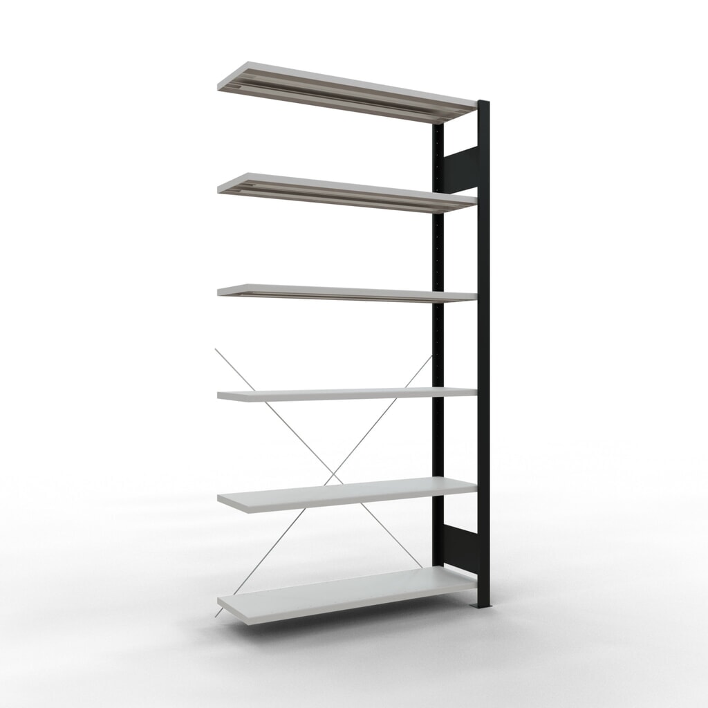 Imagen del producto: estantería para archivo SCHULTE módulo adicional, de una cara, sin topes, carga por estante 85 kg, negro, alto H x An x F 2.000 x 1.000 x 300 mm