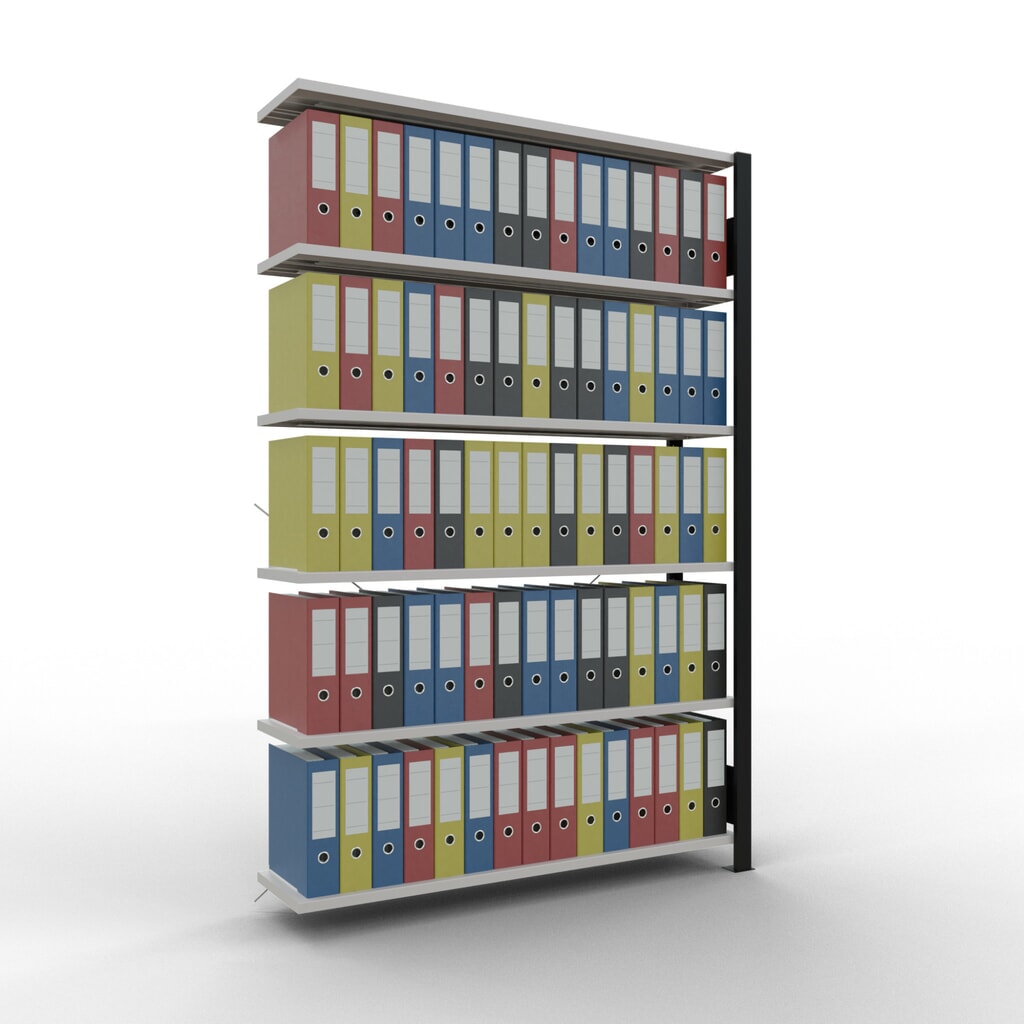 Número de imagen del producto 2: estantería para archivo SCHULTE módulo adicional, de una sola cara, sin topes, carga por estante 85 kg, negro, alto H x An x F 2.000 x 1.300 x 300 mm