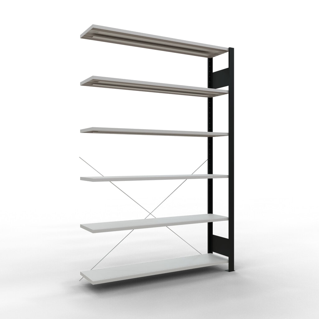 Imagen del producto: estantería para archivo SCHULTE módulo adicional, de una sola cara, sin topes, carga por estante 85 kg, negro, alto H x An x F 2.000 x 1.300 x 300 mm