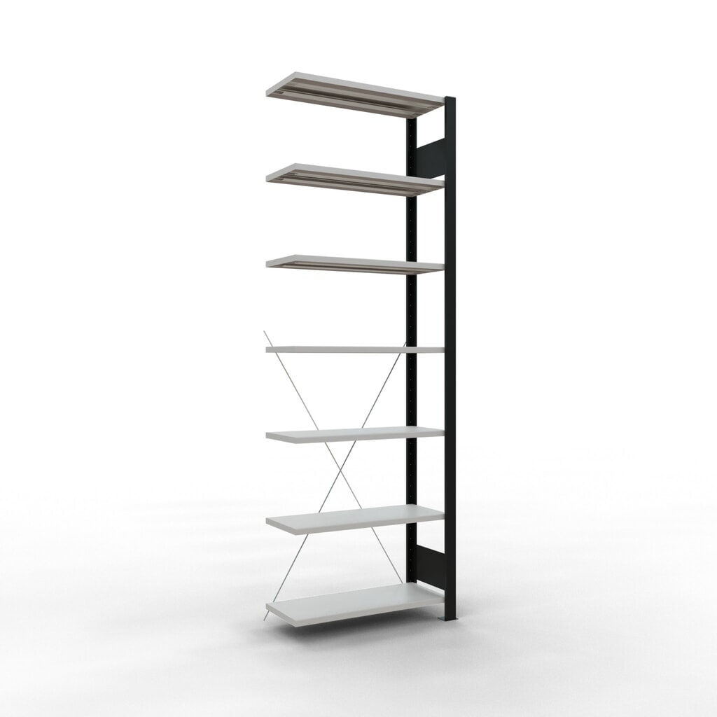 Imagen del producto: estantería para archivo SCHULTE módulo adicional, de una sola cara, sin topes, carga por estante 85 kg, negro, alto H x An x F 2.300 x 750 x 300 mm