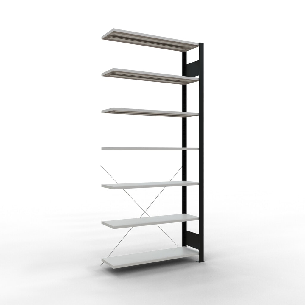 Imagen del producto: estantería para archivo SCHULTE módulo adicional, unilateral, sin topes, carga por estante 85 kg, negro, alto H x An x F 2,300 x 1.000 x 300 mm