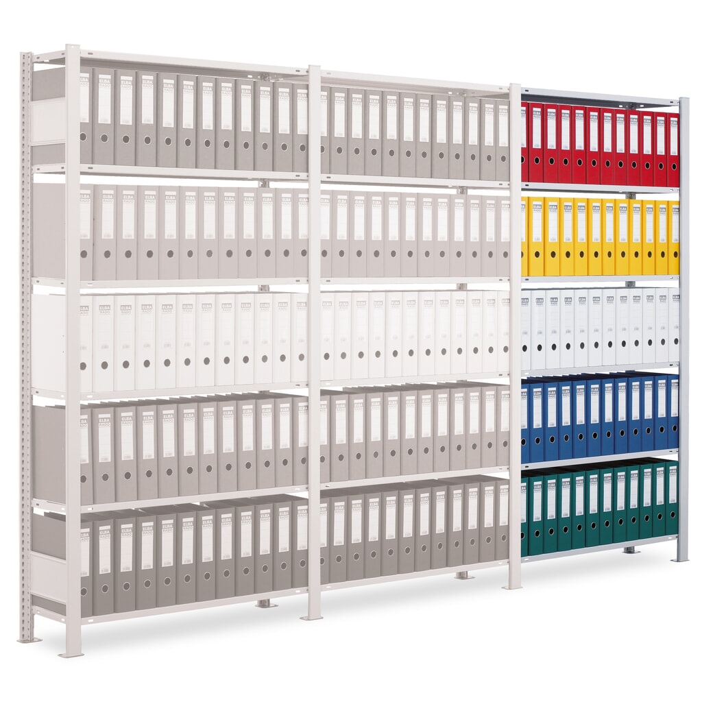 Estantería para archivo SCHULTE AF módulo adicional, unilateral, con topes finales, carga por estante 85 kg, Al x An x F 2.500 x 750 x 300 mm Imagen del producto: Estantería para archivo SCHULTE AF módulo adicional, unilateral, con topes finales, carga por estante 85 kg, Al x An x F 2.500 x 750 x 300 mm