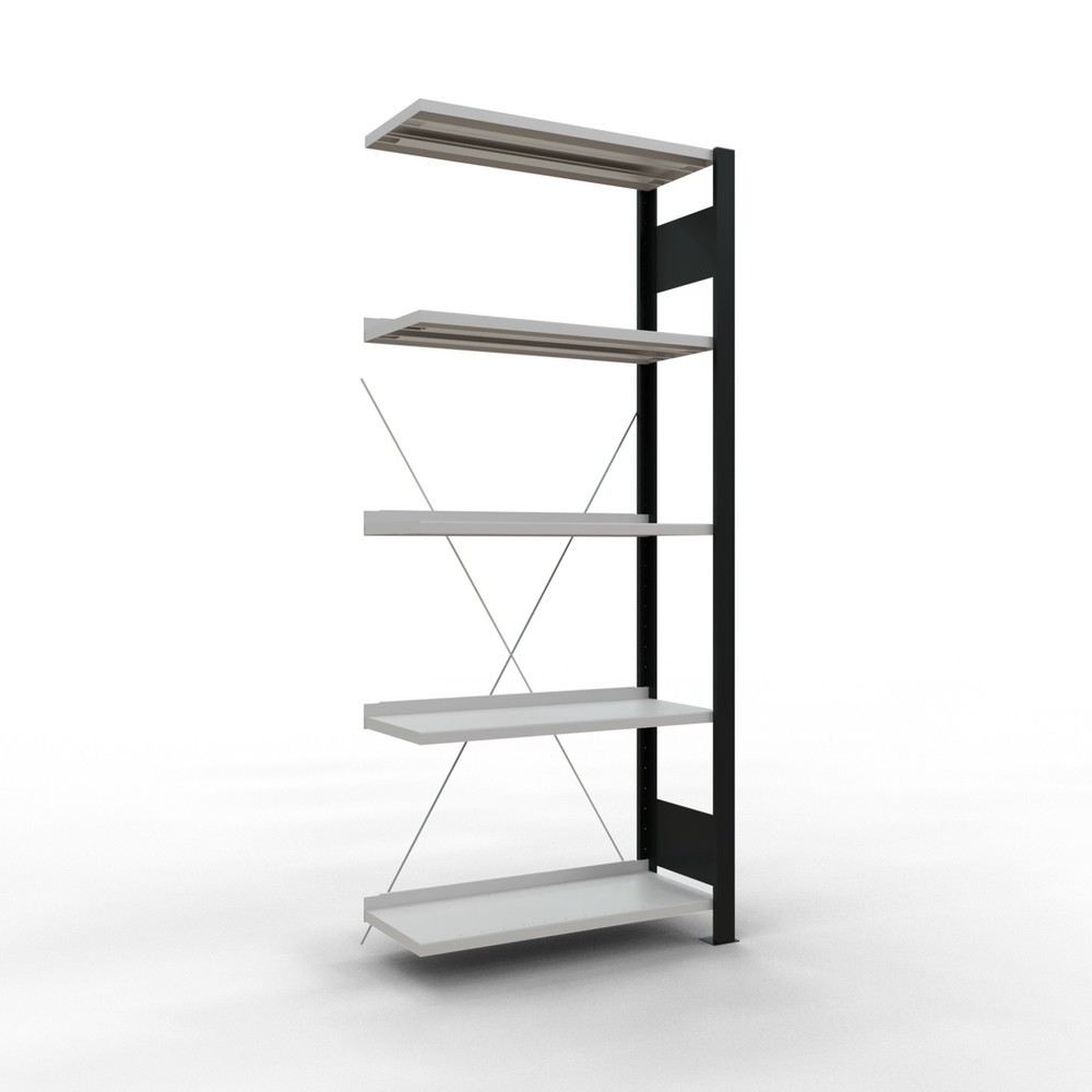 Imagen del producto: estantería para archivo SCHULTE módulo adicional, de una sola cara, con topes finales, carga por estante 85 kg, negro, alto H x An x F 1.800 x 750 x 300 mm