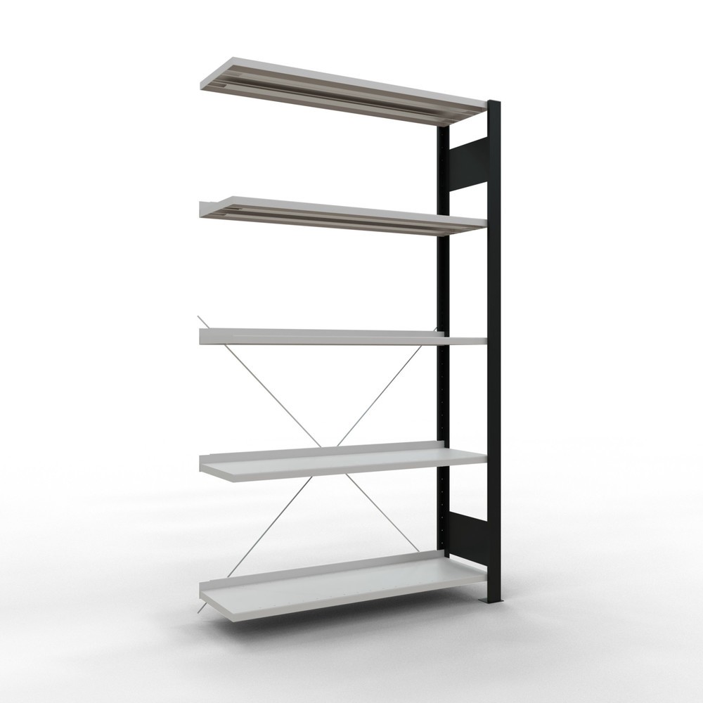 Imagen del producto: Estantería para archivo SCHULTE módulo adicional, unilateral, con topes finales, carga por estante 85 kg, negro, Al x An x F 1.800 x 1.000 x 300 mm
