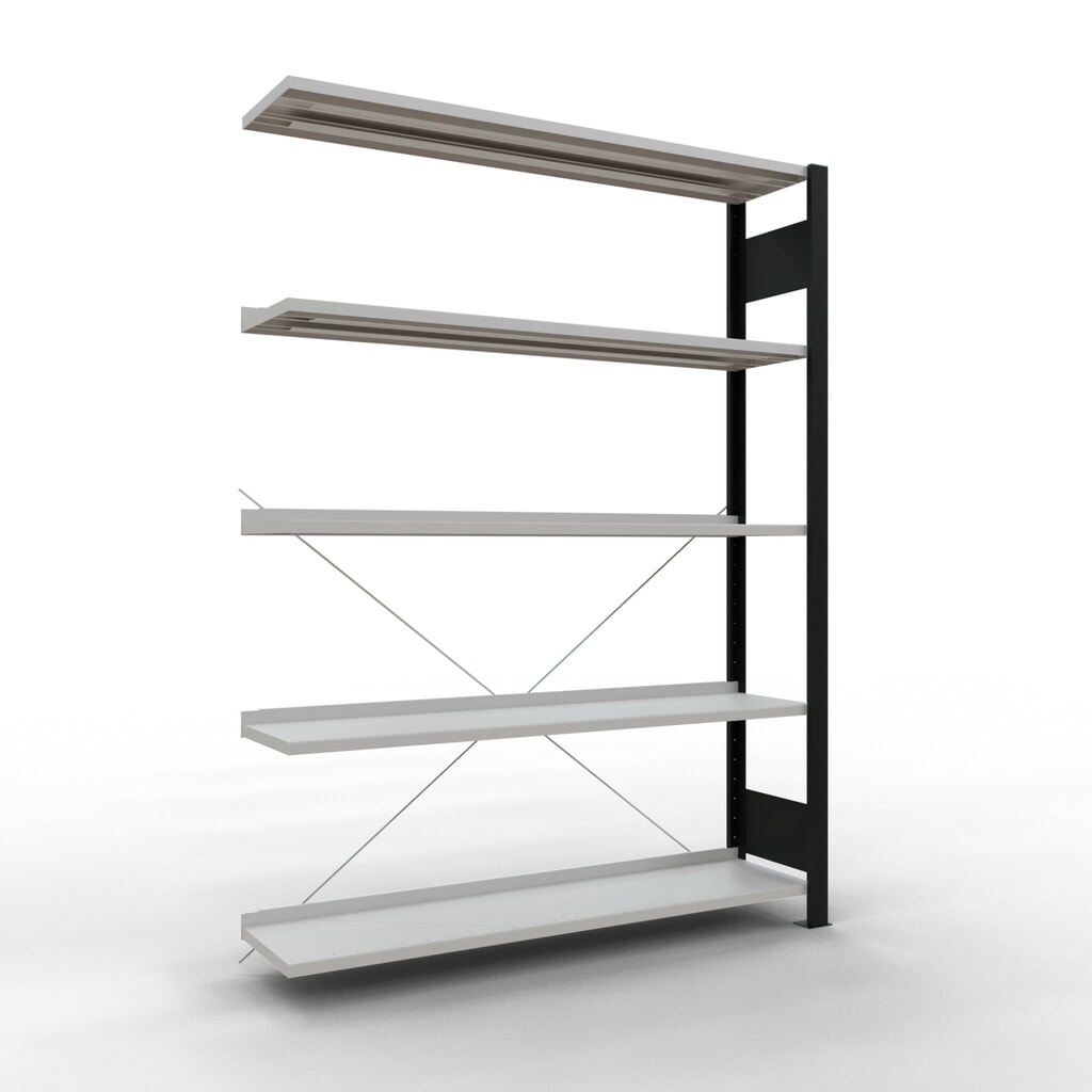 Imagen del producto: estantería para archivo SCHULTE módulo adicional, de una sola cara, con topes finales, carga por estante 85 kg, negro, alto H x An x F 1.800 x 1.300 x 300 mm