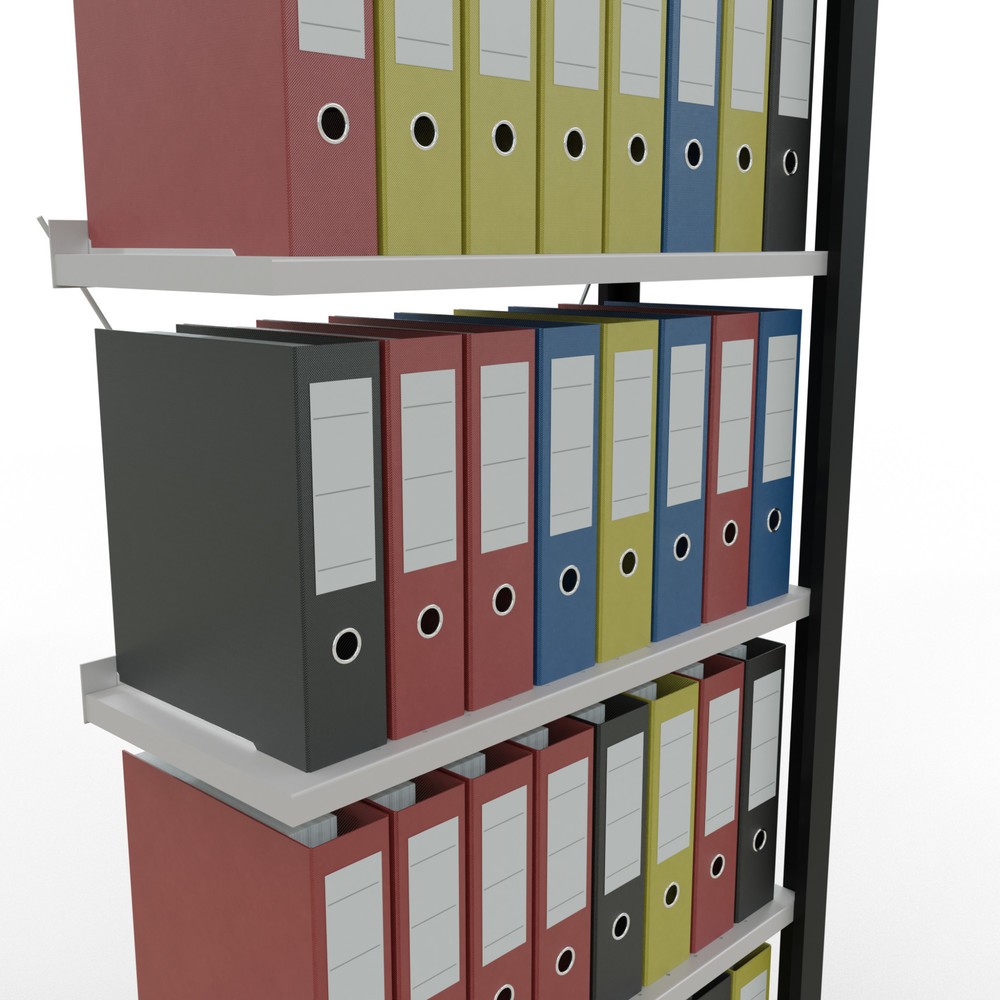 Número de imagen del producto 3: Estantería para archivo SCHULTE módulo adicional, unilateral, con topes finales, carga por estante 85 kg, negro, Al x An x F 2.000 x 750 x 300 mm