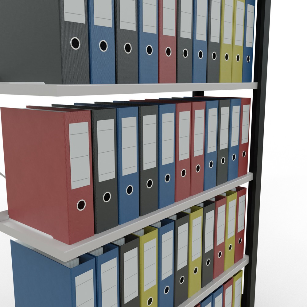 Número de imagen del producto 3: Estantería para archivo SCHULTE módulo adicional, unilateral, con topes finales, carga por estante 85 kg, negro, Al x An x F 2.000 x 1.000 x 300 mm