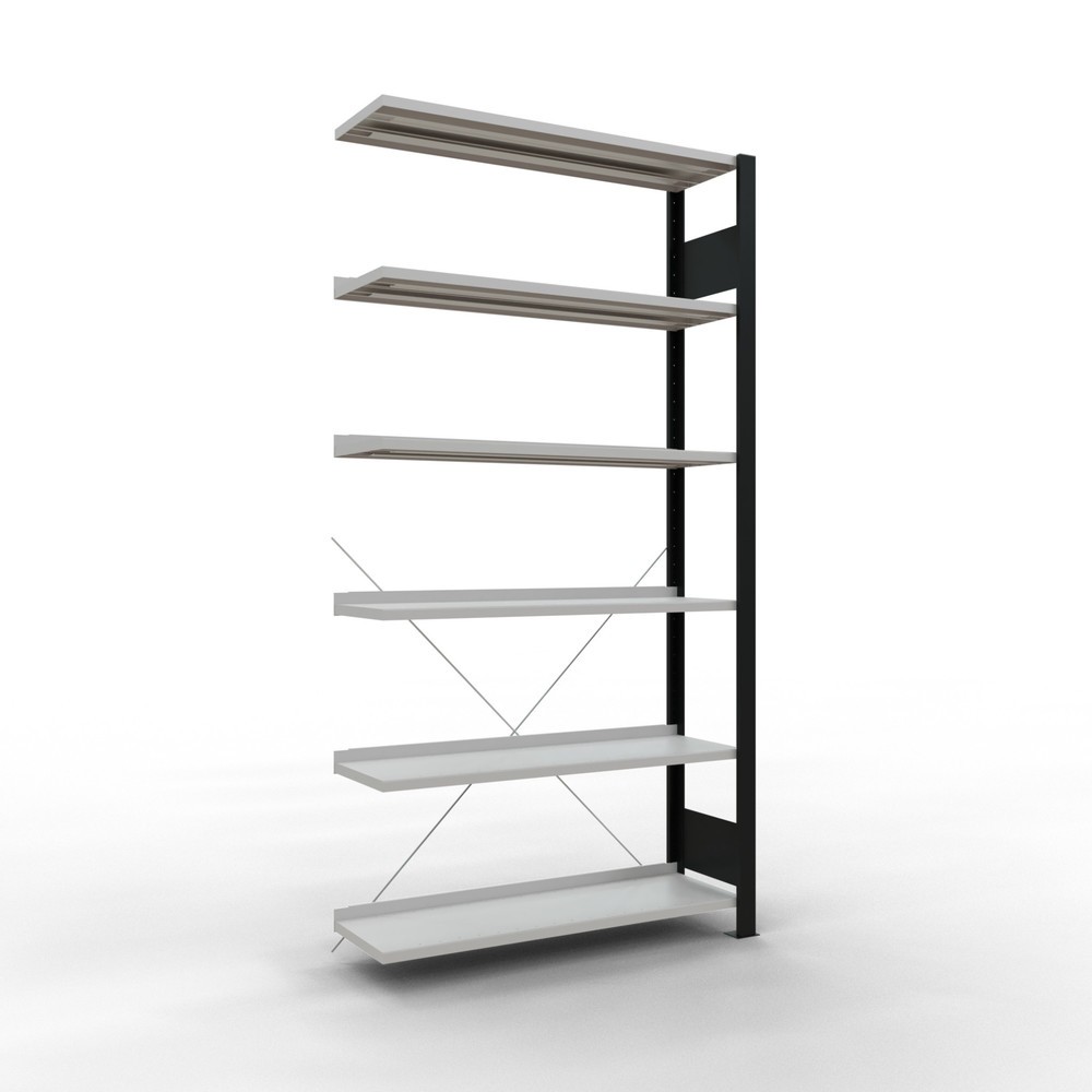 Imagen del producto: Estantería para archivo SCHULTE módulo adicional, unilateral, con topes finales, carga por estante 85 kg, negro, Al x An x F 2.000 x 1.000 x 300 mm