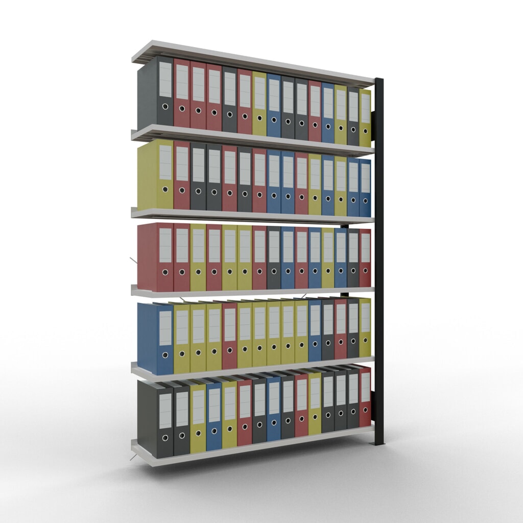 Número de imagen del producto 2: Estantería para archivo SCHULTE módulo adicional, unilateral, con topes finales, carga por estante 85 kg, negro, Al x An x F 2.000 x 1.300 x 300 mm