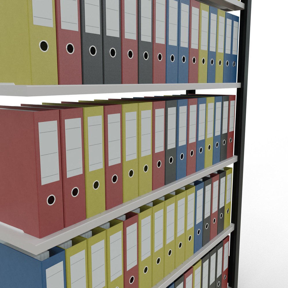Número de imagen del producto 3: Estantería para archivo SCHULTE módulo adicional, unilateral, con topes finales, carga por estante 85 kg, negro, Al x An x F 2.000 x 1.300 x 300 mm