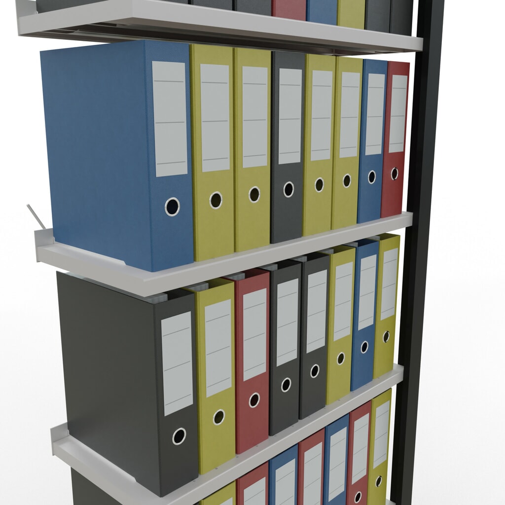Estantería para archivo SCHULTE módulo adicional, unilateral, con topes finales, carga por estante 85 kg, negro, Al x An x F 2.300 x 750 x 300 mm Número de imagen del producto 3: Estantería para archivo SCHULTE módulo adicional, unilateral, con topes finales, carga por estante 85 kg, negro, Al x An x F 2.300 x 750 x 300 mm