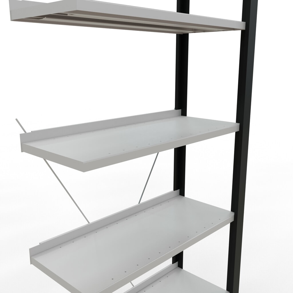 Estantería para archivo SCHULTE módulo adicional, unilateral, con topes finales, carga por estante 85 kg, negro, Al x An x F 2.300 x 750 x 300 mm Número de imagen del producto 4: Estantería para archivo SCHULTE módulo adicional, unilateral, con topes finales, carga por estante 85 kg, negro, Al x An x F 2.300 x 750 x 300 mm