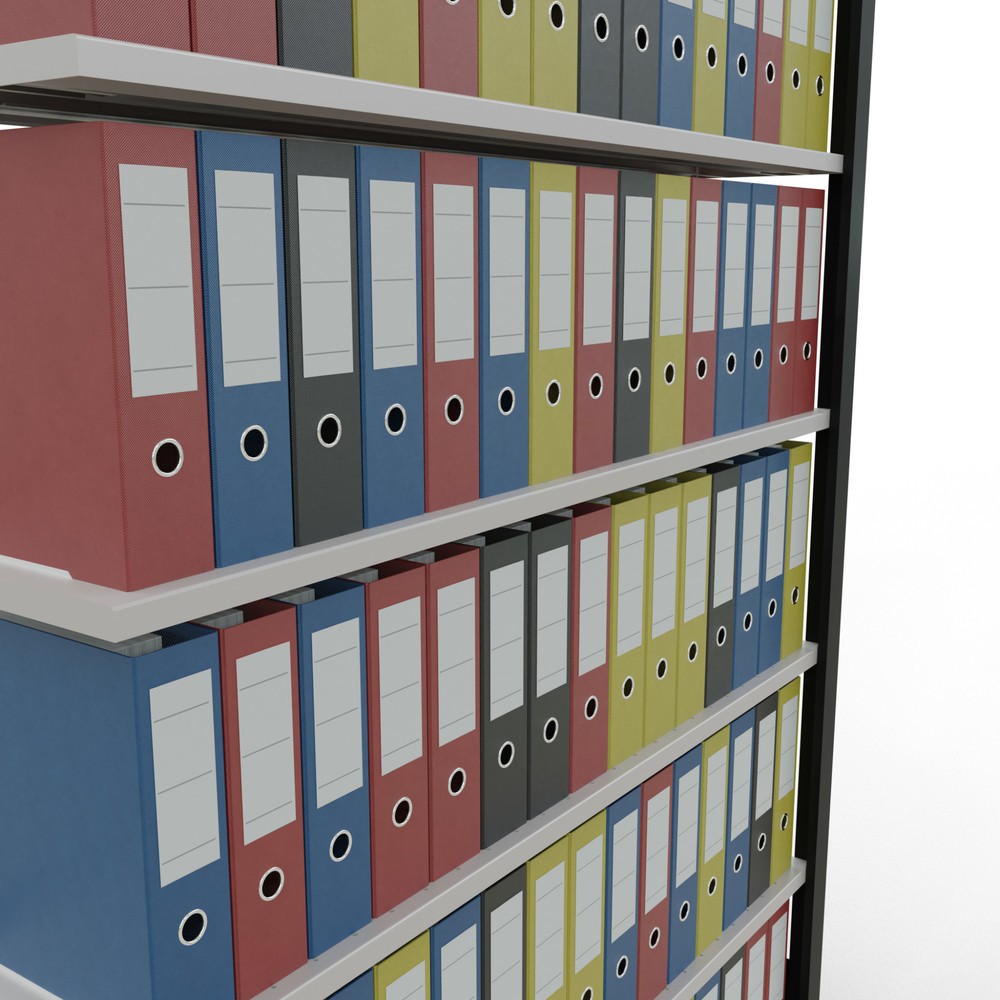 Número de imagen del producto 3: Estantería para archivo SCHULTE módulo adicional, unilateral, con topes finales, carga por estante 85 kg, negro, Al x An x F 2.300 x 1.300 x 300 mm