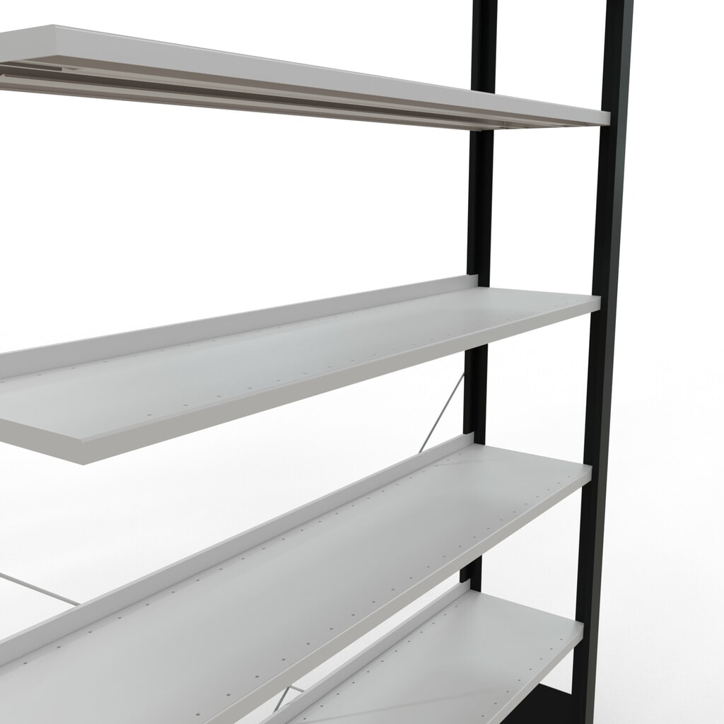 Estantería para archivo SCHULTE módulo adicional, unilateral, con topes finales, carga por estante 85 kg, negro, Al x An x F 2.300 x 1.300 x 300 mm Número de imagen del producto 4: Estantería para archivo SCHULTE módulo adicional, unilateral, con topes finales, carga por estante 85 kg, negro, Al x An x F 2.300 x 1.300 x 300 mm
