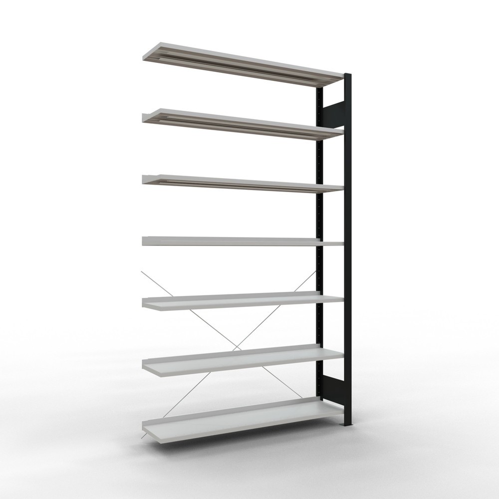 Imagen del producto: Estantería para archivo SCHULTE módulo adicional, unilateral, con topes finales, carga por estante 85 kg, negro, Al x An x F 2.300 x 1.300 x 300 mm