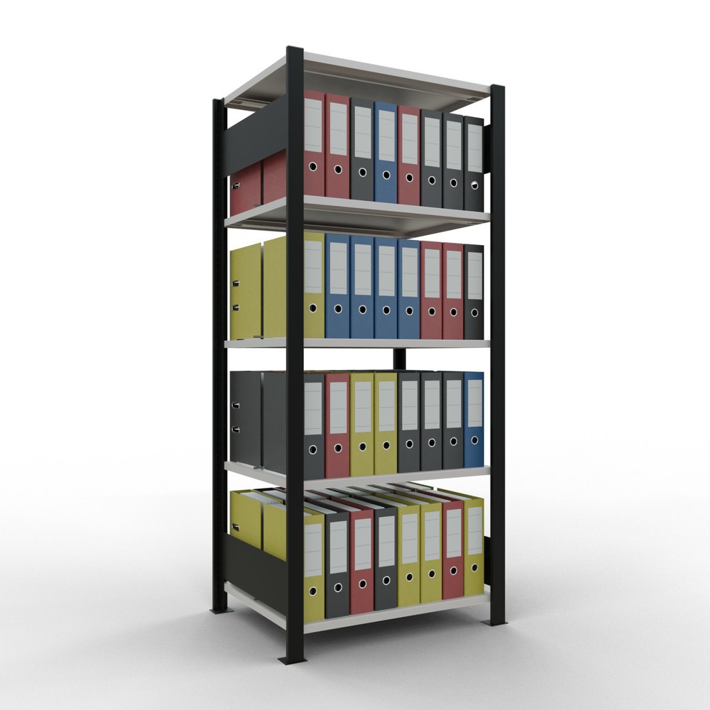 Número de imagen del producto 2: estantería para archivo módulo inicial SCHULTE, doble cara, con topes centrales, carga por estante 150 kg, negro, alto H x An x F 1.800 x 750 x 600 mm